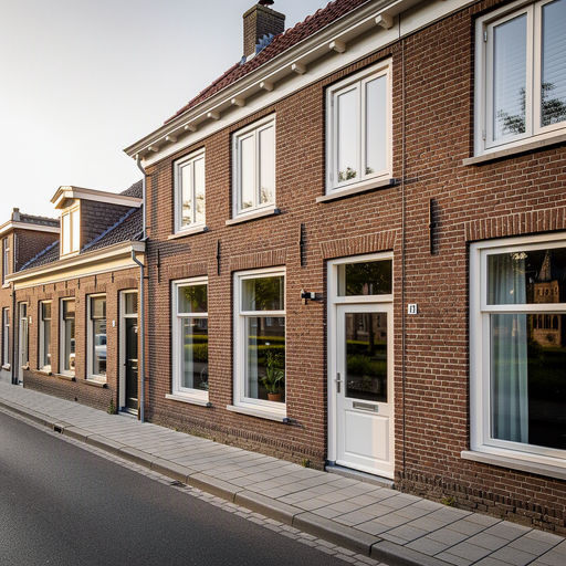 Rijtjeswoning in Nieuwegein met nieuwe witte kunststof kozijnen aan groenstrook