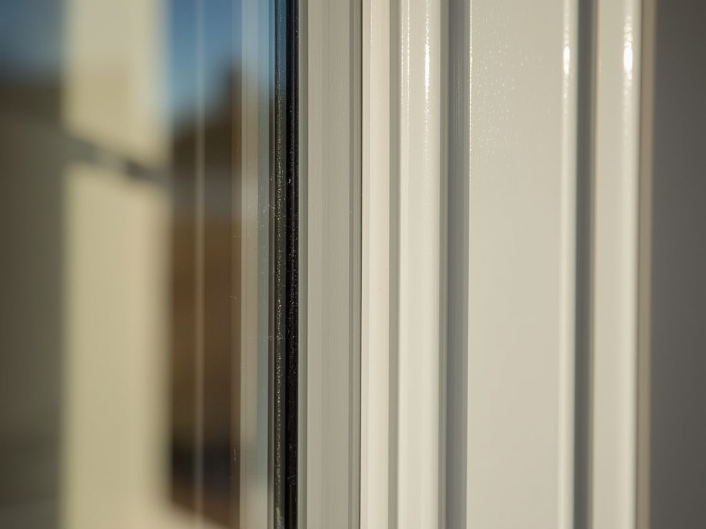 Close-up van wit kunststof erkerraam met driedubbel glas in Schoonhoven