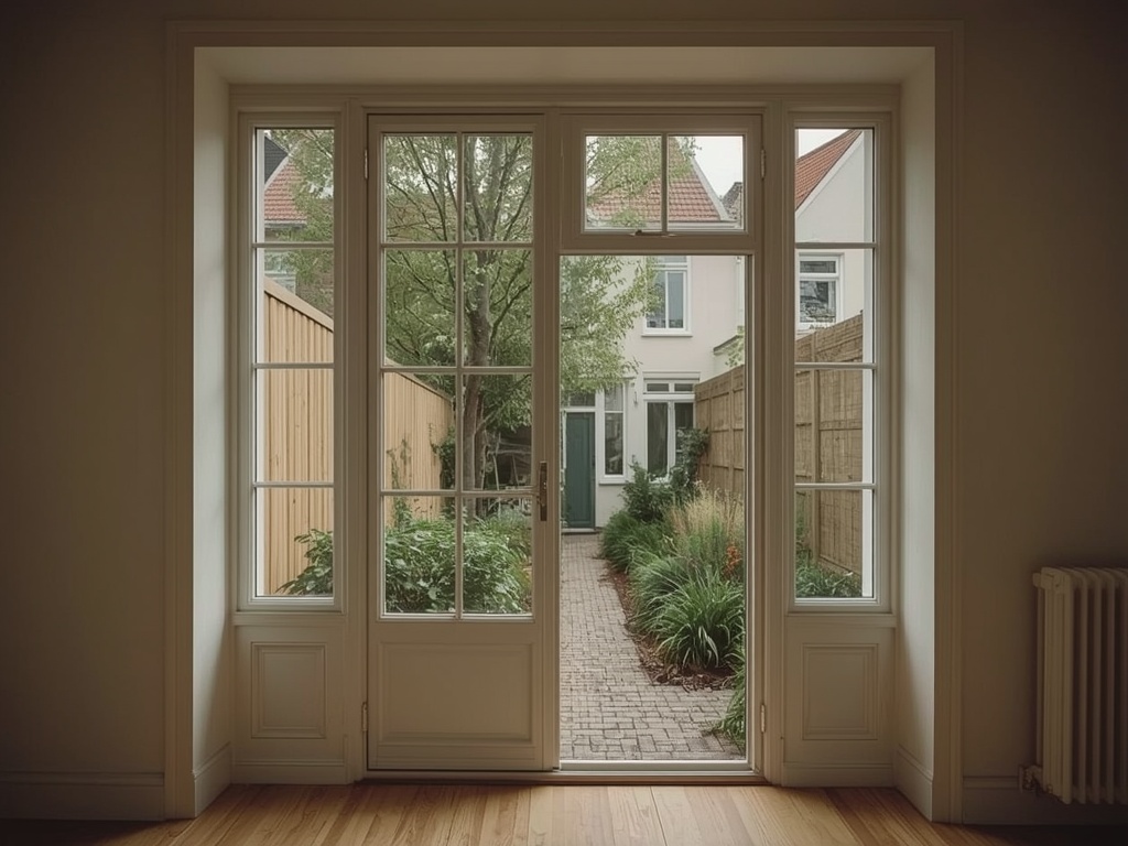 Uitzicht vanuit een woonkamer in Benschop door kunststof openslaande tuindeuren