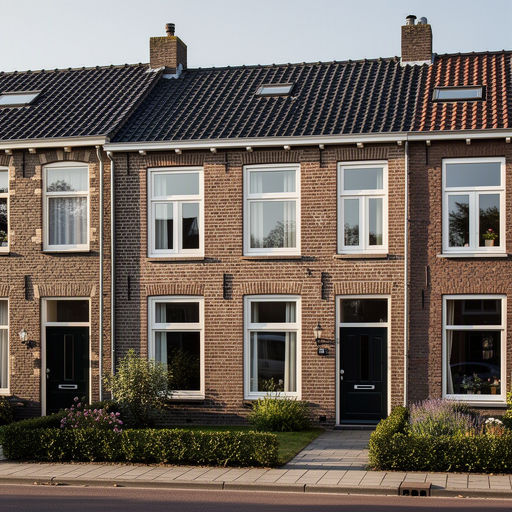 Rijtjeswoning in Benschop met nieuwe witte kunststof kozijnen aan een dorpsgracht