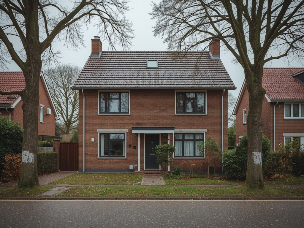 Jaren-70 woning in Lekkerkerk met antraciet kunststof kozijnen en voordeur