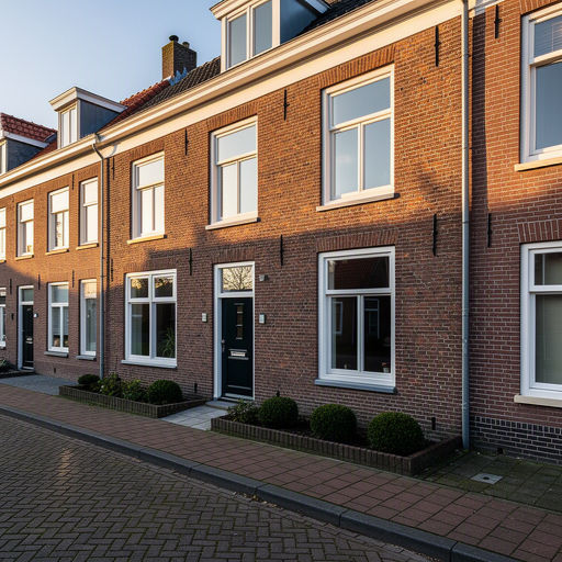 Rijtjeswoning in IJsselstein met nieuwe witte kunststof kozijnen aan gracht