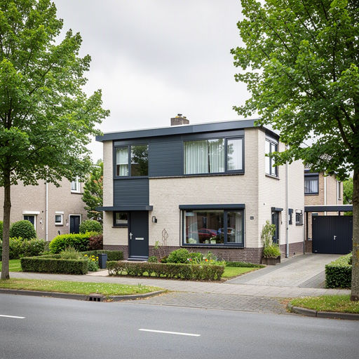 Vrijstaande jaren-70 woning in Houten met donkere antraciet kunststof kozijnen en een moderne kunststof voordeur