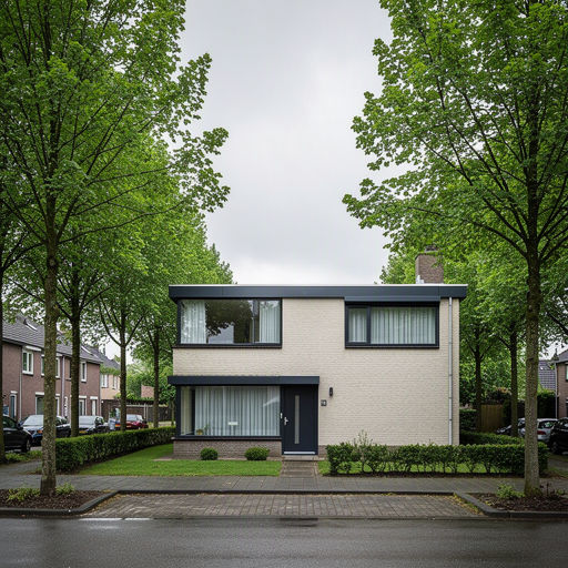 Jaren-70 woning in Vleuten met antraciet kunststof kozijnen en voordeur