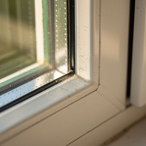 Detail van een wit kunststof erkerraam met geïntegreerd ventilatierooster in een huis in Houten