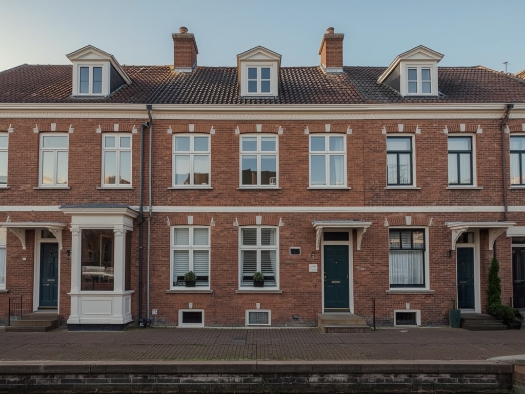 Rijtjeswoning in Lopik met nieuwe witte kunststof kozijnen aan de dijk