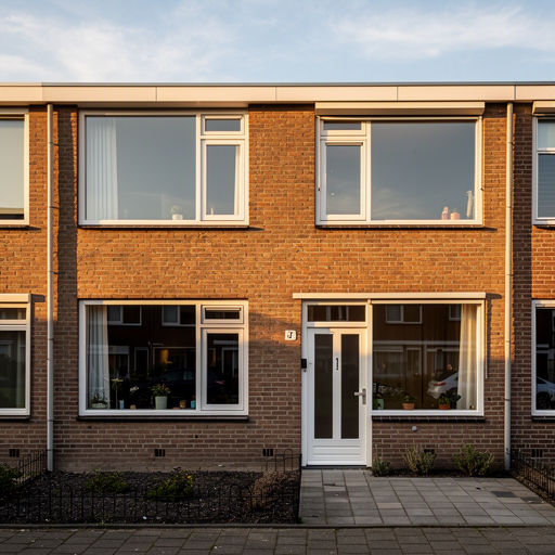 Kunststof kozijnen aan de voorgevel van een rijtjeshuis in IJsselstein