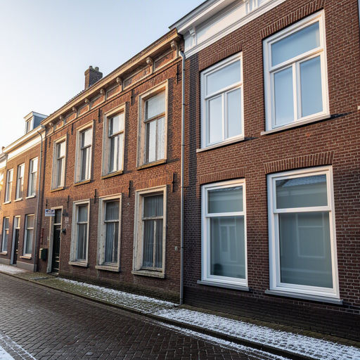 Monteur plaatst kunststof kozijnen bij een woning in IJsselstein